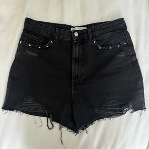 Zara Black Distressed Denim Shorts with Stud Accents